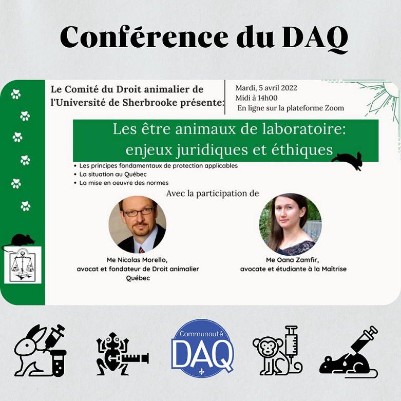 Conférence du DAQ – Les êtres animaux de laboratoire: enjeux juridiques et éthiques