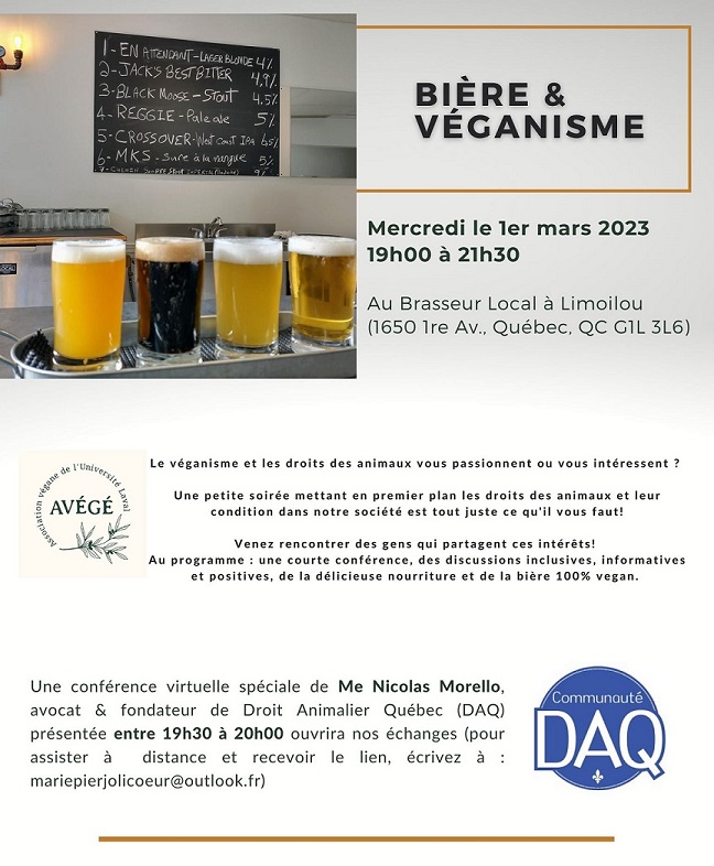 Soirée Bière et Véganisme avec la participation du DAQ
